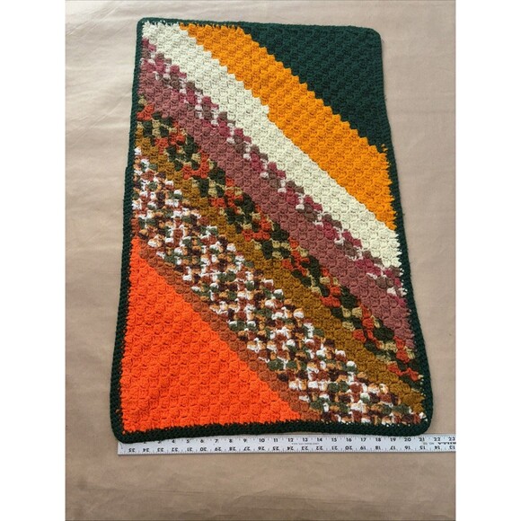 Crochet Blanket Handmade Small 34”x24” Orange And Green Multi Grannycore - Picture 4 of 7
